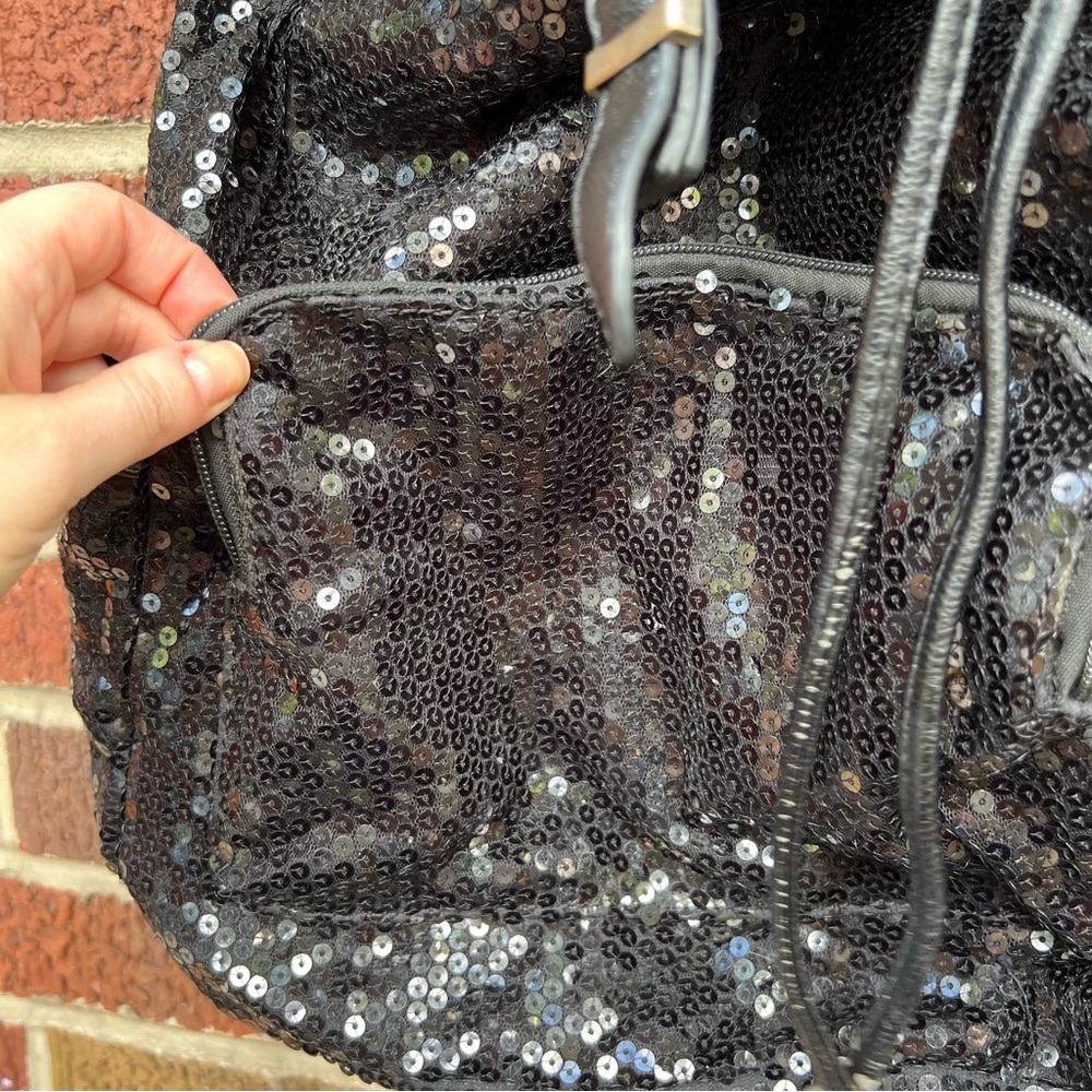 Black Clear Sequin Knapsack Backpack - image 5